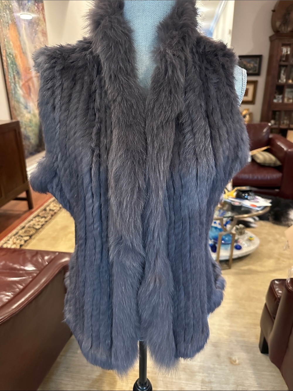 Luxury Women's Rabbit Fur Vest - Slate Gray - large